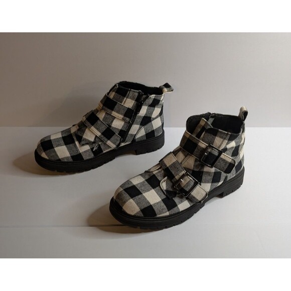 SO Fettuccine Women's Ankle Boot Black and White Buffalo Check Pattern Size 9M - Picture 3 of 16